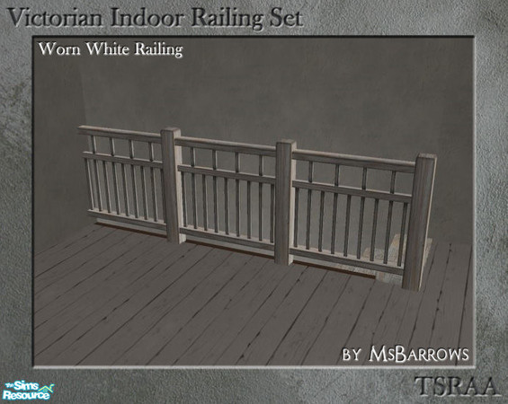 Sims 2 — Victorian Indoor Railing - Worn White by MsBarrows — A variation on the low fence in worn white, using the