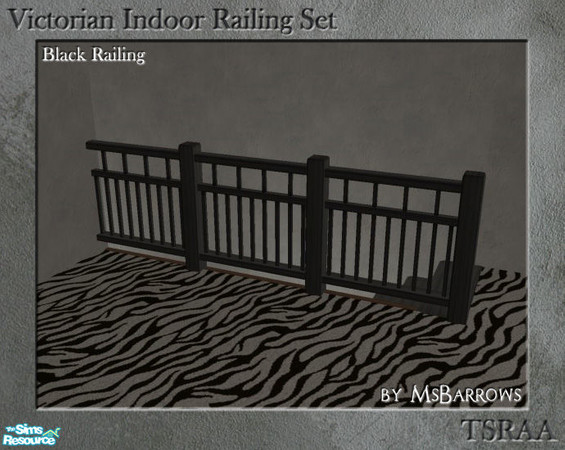 Sims 2 — Victorian Indoor Railing - Black by MsBarrows — A variation on the low fence in black, using the skinny post