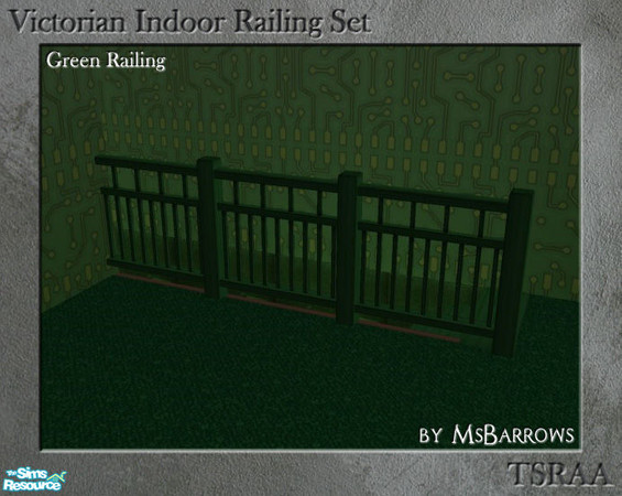 Sims 2 — Victorian Indoor Railing - Green by MsBarrows — A variation on the low fence in green, using the skinny post
