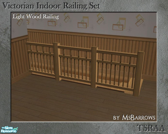 Sims 2 — Victorian Indoor Railing - Light Wood by MsBarrows — A variation on the low fence in light wood, using the