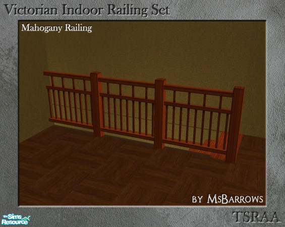 Sims 2 — Victorian Indoor Railing - Mahogany by MsBarrows — A variation on the low fence in mahogany, using the skinny