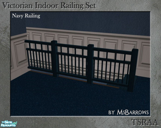 Sims 2 — Victorian Indoor Railing - Navy Blue by MsBarrows — A variation on the low fence in navy blue, using the skinny