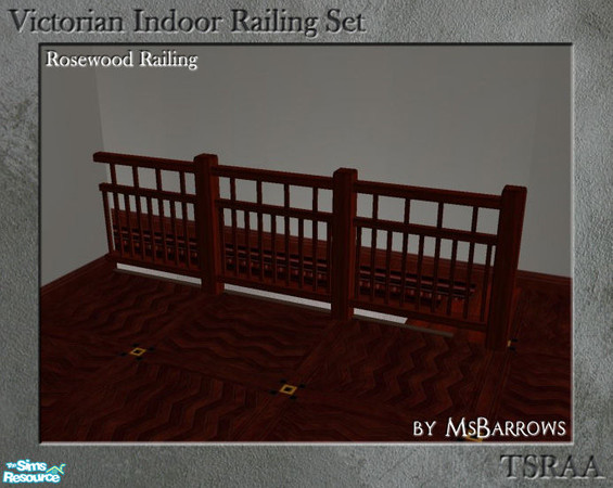 Sims 2 — Victorian Indoor Railing - Rosewood by MsBarrows — A variation on the low fence in rosewood, using the skinny