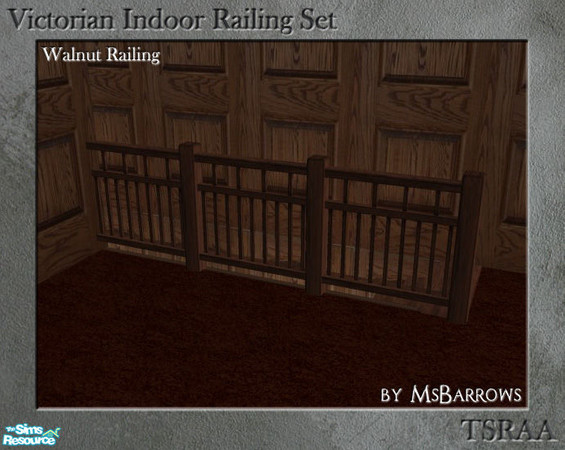 Sims 2 — Victorian Indoor Railing - Walnut by MsBarrows — A variation on the low fence in walnut, using the skinny post