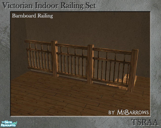 Sims 2 — Victorian Indoor Railing - Barnboard by MsBarrows — A variation on the low fence in barnboard, using the skinny