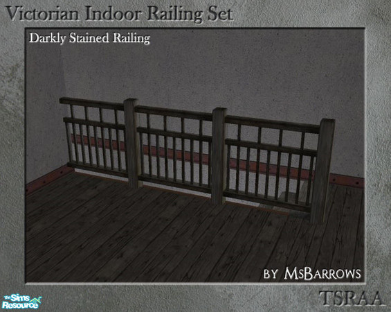 Sims 2 — Victorian Indoor Railing - Dark Stained by MsBarrows — A variation on the low fence in dark stain, using the