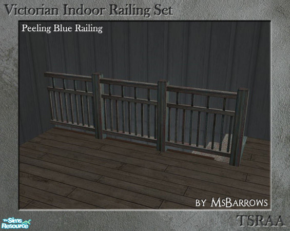 Sims 2 — Victorian Indoor Railing - Peeling Blue by MsBarrows — A variation on the low fence in peeling blue, using the