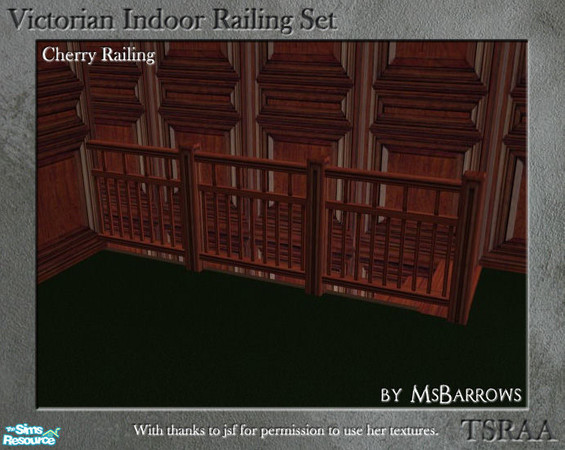 Sims 2 — Victorian Indoor Railing - Cherry by MsBarrows — A variation on the low fence in cherry, using the skinny post