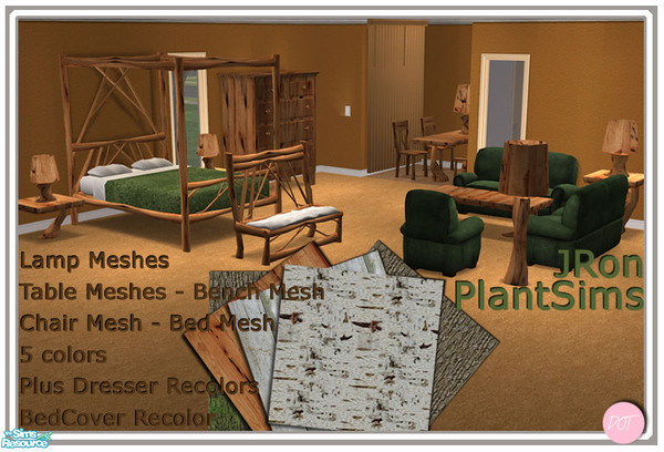 Sims 2 — JRon Plant Sims by DOT — JRon Plant Sims. 4 Lamp Meshes, 4 Table Meshes, Chair Mesh, Bench Mesh, Double Bed