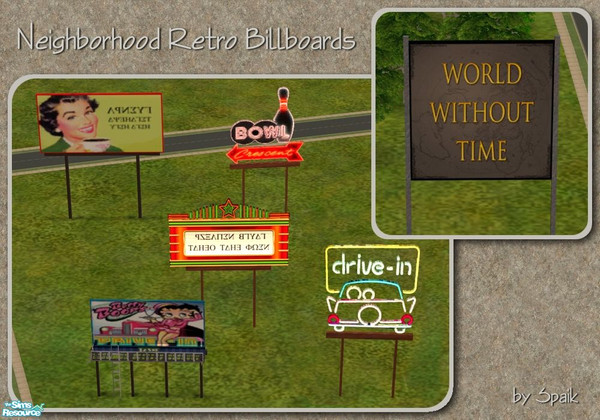 Sims 2 — NH Retro Billboards by Spaik — A set of billboards, some of which glow at night, to decorate your neighbourhood