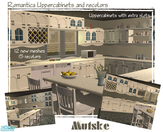 Sims 2 — Romantic Uppercabinets by Mutske — Set of 12 new meshes to match the Romantica counter, also 15 counter