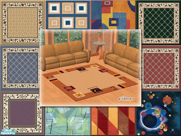 Sims 2 — Real Rugs - Square by Windkeeper — Cloned from Echo's 3x4 rug. This set includes size 3x3 and 2x2. The smaller