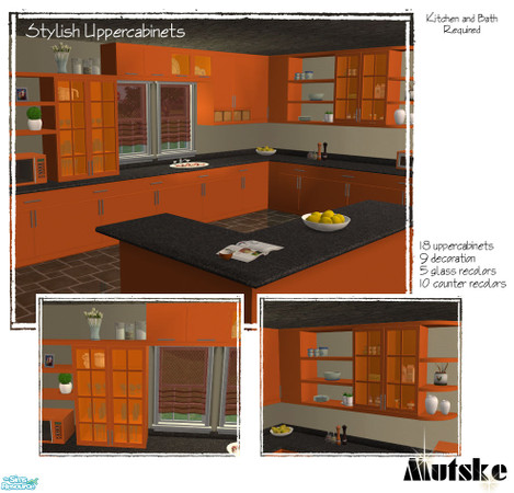 Sims 2 — Stylish Uppercabinets by Mutske — Set of 18 new Uppercabinets, 9 decorations, 5 glass recolors and 10 counter