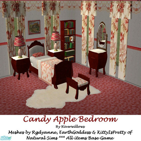 Sims 2 — Candy Apple Bedroom by Riverwillows — A lovely Victorian-style bedroom, in rich mahagony and candy apple red