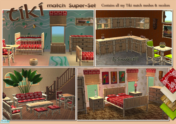 Sims 2 — Tiki Match Super-set by Simaddict99 — Includes all my Tiki match meshes, as well as the matching bedding
