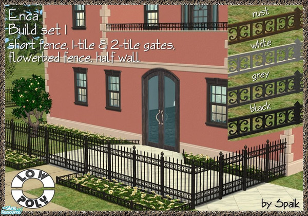 Sims 2 — Erica Build Set 1 by Spaik — First set of build items in wrought iron, with curvy details. Short fence with