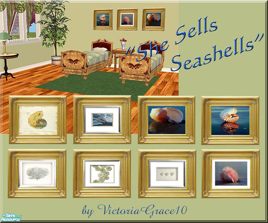 Sims 2 — She Sells Seashells by VictoriaGrace — Set of 8 shell wall hangings you can find under your maxis \'B