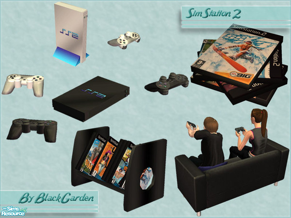 Sims 2 — SimStation 2 by BlackGarden — **BASE GAME COMPATIBLE** This set includes two new consoles - one SS2 on its side,