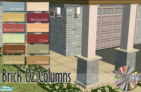 Sims 2 — Studio K Brick 02 Columns_01 by StudioKhagerks — 1-12 of 36 colors. Coordinates with Studio K Brick 02 Fencing