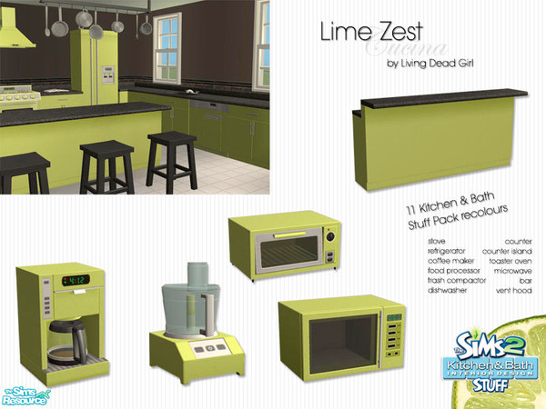 Sims 2 — Lime Zest Kitchen by Living Dead Girl — 11 recolours. Kitchen & Bath Stuff Pack required.