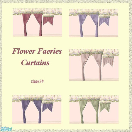 Sims 2 — Flower Faeries Curtains Set by ziggy28 — A re-colour of the Maxis veil of Dreams curtains in Flower Faeries