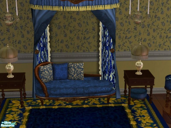 Sims 2 — JSF Bedroom Chase by lisa9999 — Cashcraft\'s chase reupolstered in royal blue damask.
