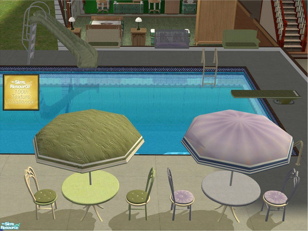 Sims 2 — TC 100 Crazy Pool Set by midland_04 — 2 style of Umbrella Tables, 3 styles of chairs, 3 porch swings, a pool