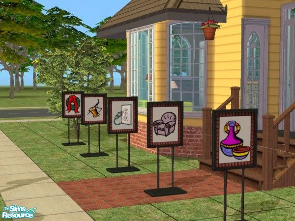 Sims 2 — Floor Sign Set 4 by schweighsr — Tired of the same old shop signs? Well, there are plenty of new options on the